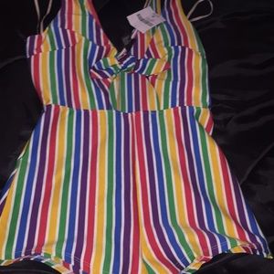 Rainbow romper stomach out